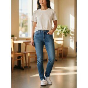 Eddie Bauer Womens Slightly Curvy High-Rise Skinny Jeans Size 0 Medium Wash. 26”